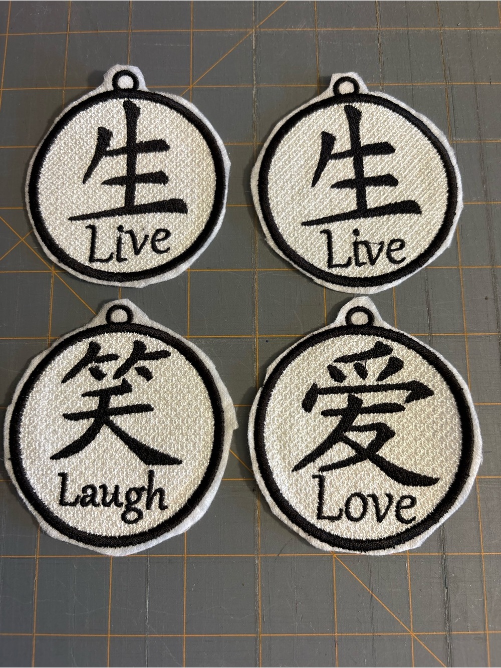 Live Laugh Love White & Black Embroidered Patches (Set of 4)